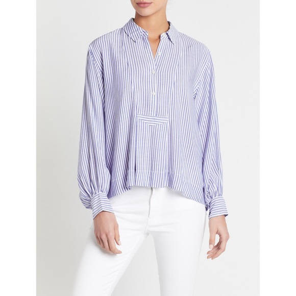CURRENT/ELLIOTT • The Emmy Striped Half-Placket Long Sleeve Blouse, 2 - Picture 11 of 16